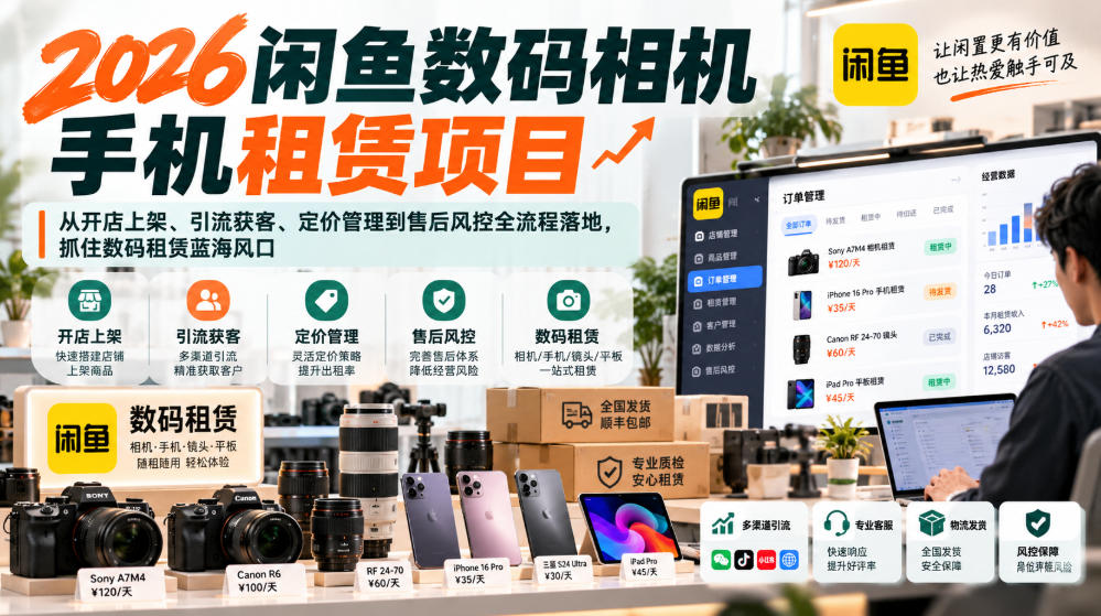 2026闲鱼数码相机手机租赁项目,从开店上架、引流获客、定价管理到售后风控全流程落地,抓住数码租赁蓝海风口-悟空知识星球