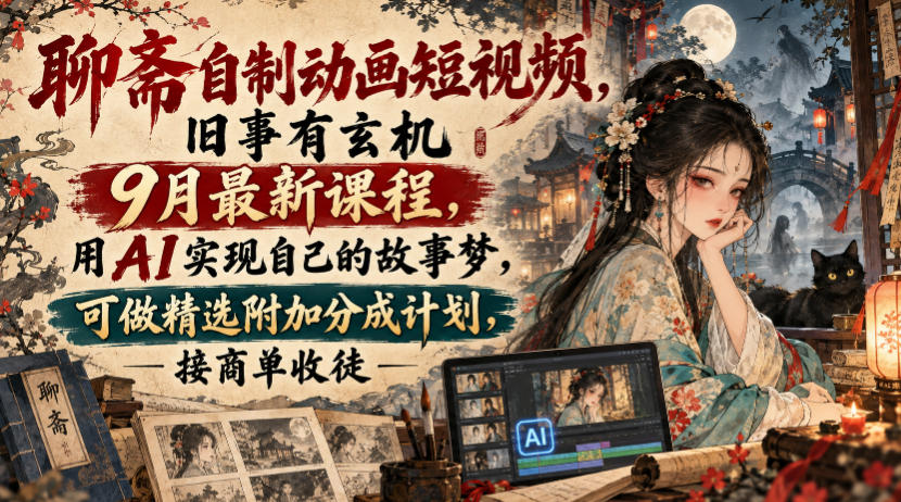 聊斋自制动画短视频,旧事有玄机9月最新课程,用AI实现自己的故事梦,可做精选附加分成计划,接商单收徒-悟空知识星球