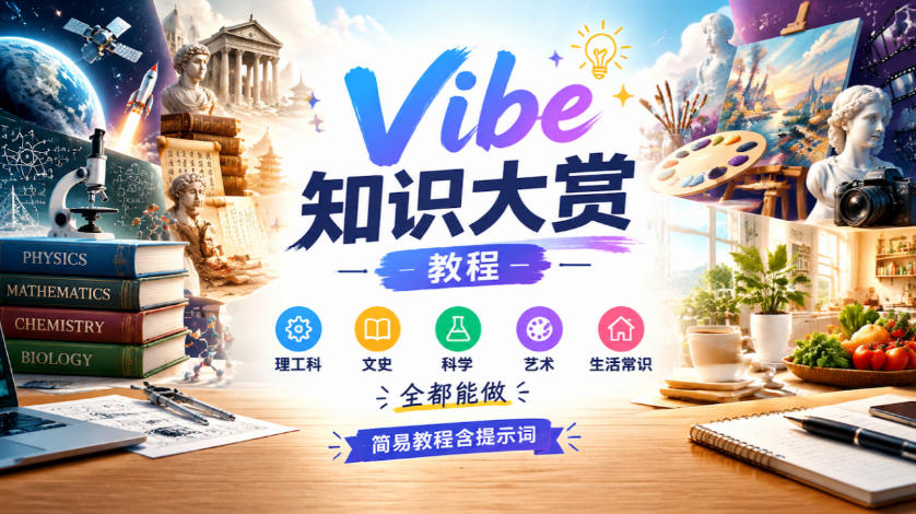 Vibe知识大赏教程，理工科、文史、科学、艺术、生活常识全都能做，简易教程含提示词-悟空知识星球
