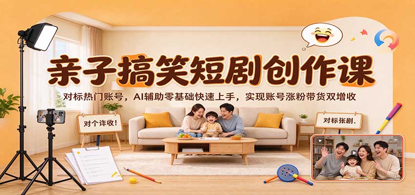 亲子搞笑短剧创作课:对标热门账号,AI辅助零基础快速上手,实现账号涨粉带货双增收-悟空知识星球