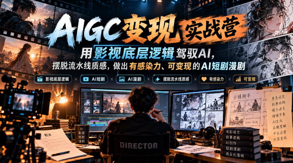 AIGC变现实战营,用影视底层逻辑驾驭AI,摆脱流水线质感,做出有感染力、可变现的AI短剧漫剧-悟空知识星球