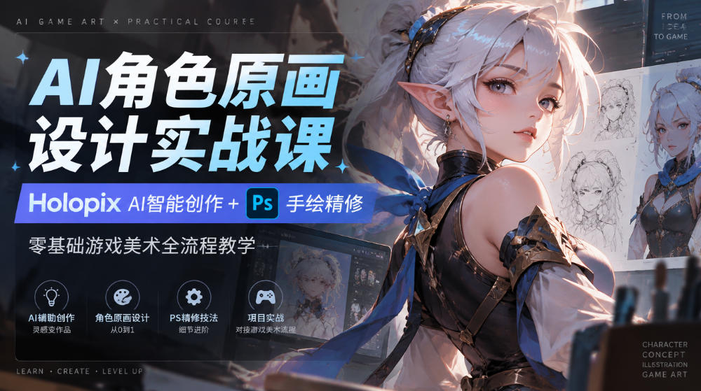 AI角色原画设计实战课｜Holopix AI智能创作+PS手绘精修，零基础游戏美术全流程教学-悟空知识星球