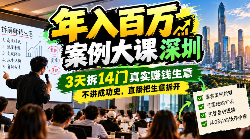 年入百W案例大课深圳，3天拆14门真实賺钱生意，不讲成功史，直接把生意拆开-悟空知识星球