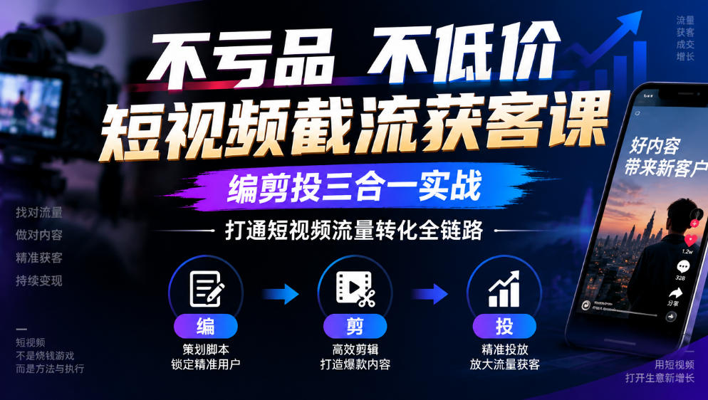 不亏品不低价短视频截流获客课，编剪投三合一实战，打通短视频流量转化全链路-悟空知识星球