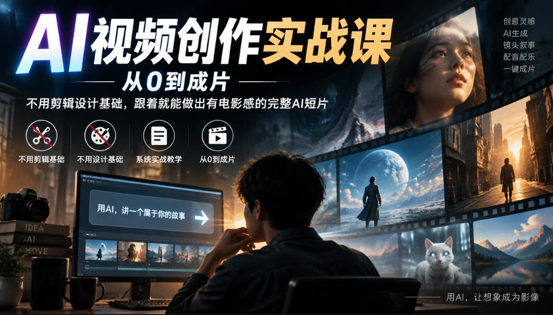 AI视频创作实战课,从0到成片,不用剪辑设计基础,跟着就能做出有电影感的完整AI短片-悟空知识星球