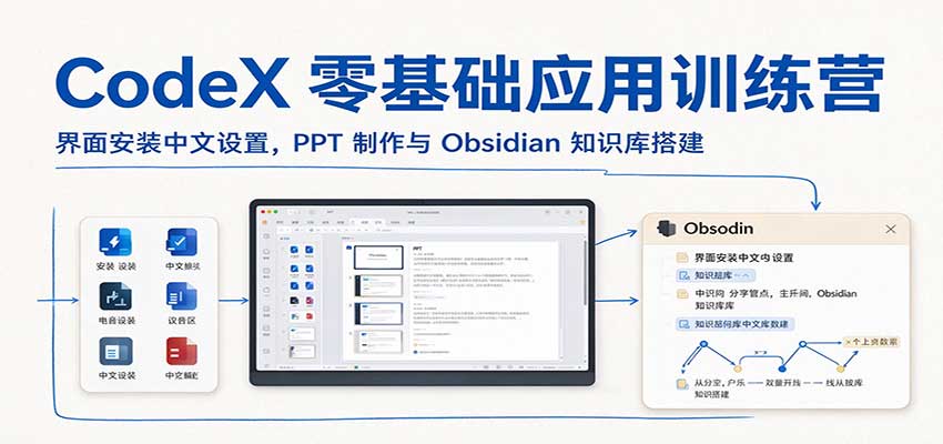 CodeX零基础应用训练营：界面安装中文设置，PPT制作与Obsidian知识库搭建-悟空知识星球