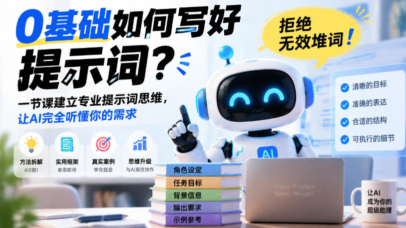 0基础如何写好提示词,拒绝无效堆词!一节课建立专业提示词思维,让AI完全听懂你的需求-悟空知识星球