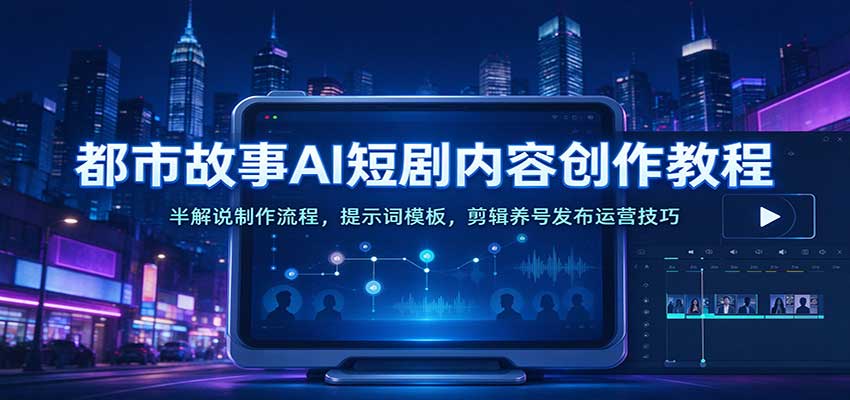 都市故事AI短剧内容创作教程：半解说制作流程，提示词模板，剪辑养号发布运营技巧-悟空知识星球