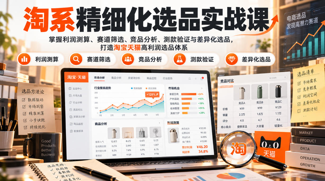 淘系精细化选品实战课:掌握利润测算、赛道筛选、竞品分析、测款验证与差异化选品,打造淘宝天猫高利润选品体系-悟空知识星球