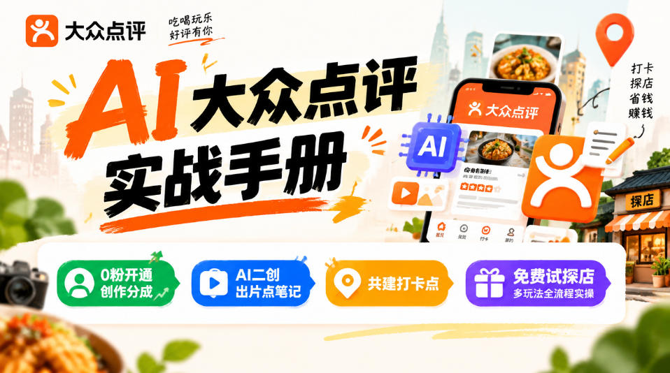 某局的AI大众点评实战手册,0粉开通创作分成、AI二创出片点笔记、共建打卡点、免费试探店多玩法全流程实操-悟空知识星球