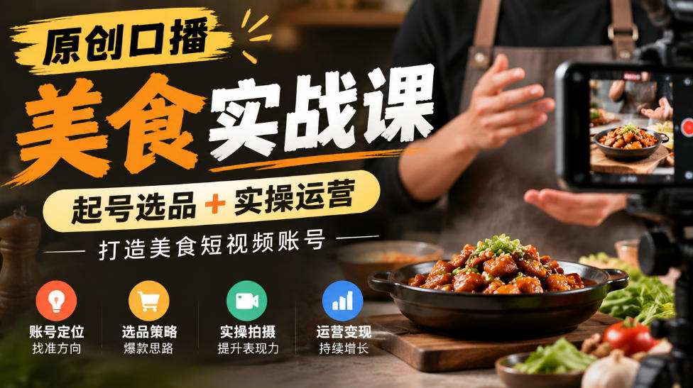 原创口播美食实战课,起号选品+实操运营,打造美食短视频账号-悟空知识星球