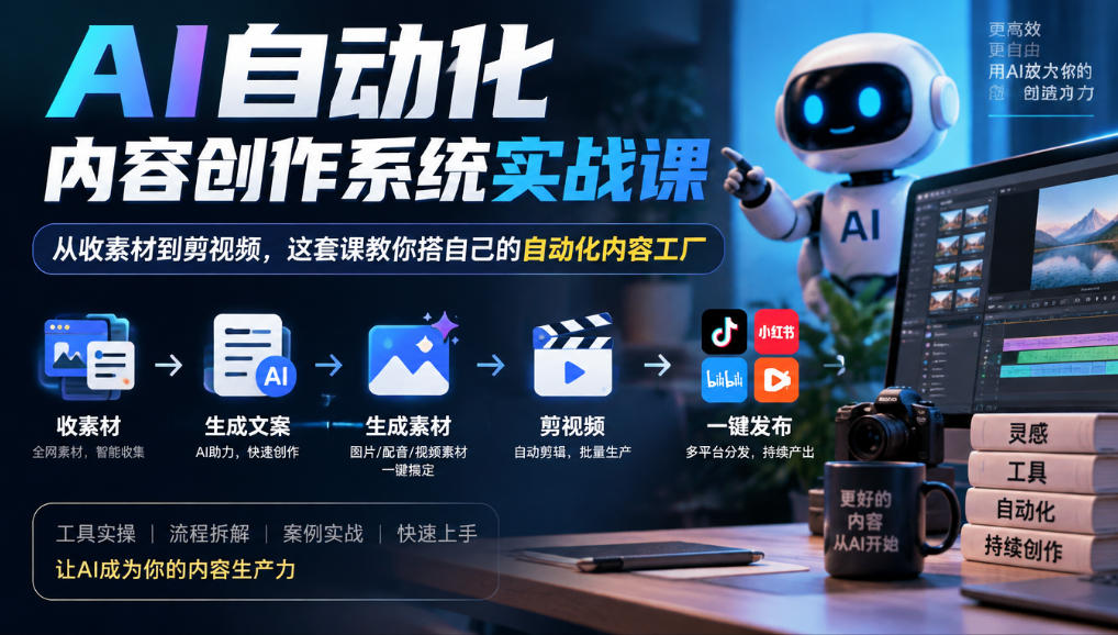 AI自动化内容创作系统实战课,从收素材到剪视频,这套课教你搭自己的自动化内容工厂-悟空知识星球