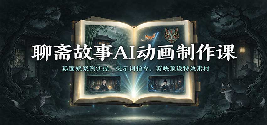 聊斋故事AI动画制作课:狐面娘案例实操,提示词指令,剪映预设特效素材-悟空知识星球
