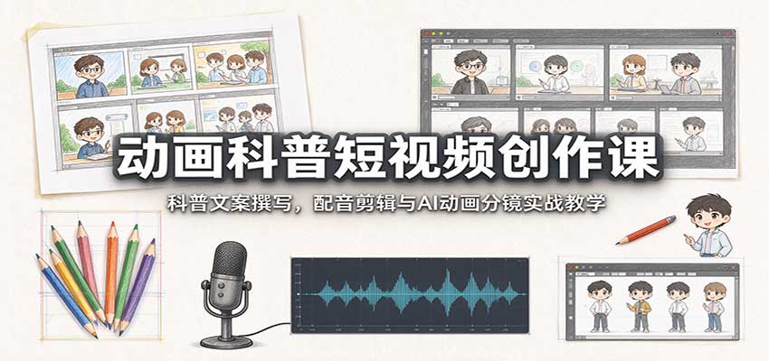 动画科普短视频创作课:科普文案撰写,配音剪辑与AI动画分镜实战教学-悟空知识星球
