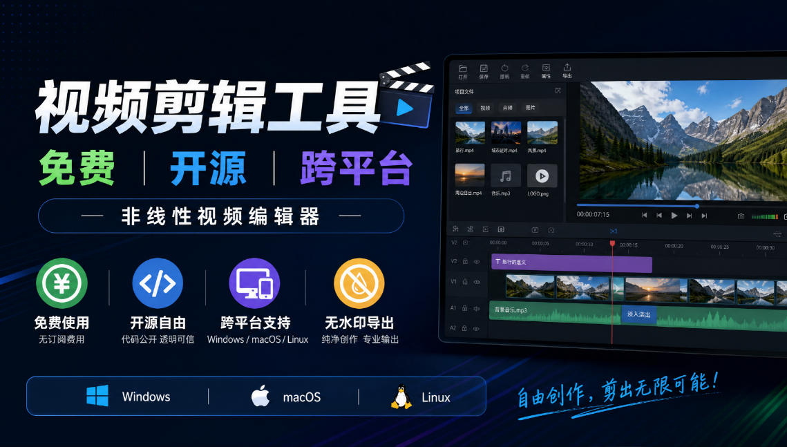 视频剪辑工具,免费、开源、跨平台,非线性视频编辑器,支持Windows、macOS、Linux,无水印、无订阅费用-悟空知识星球