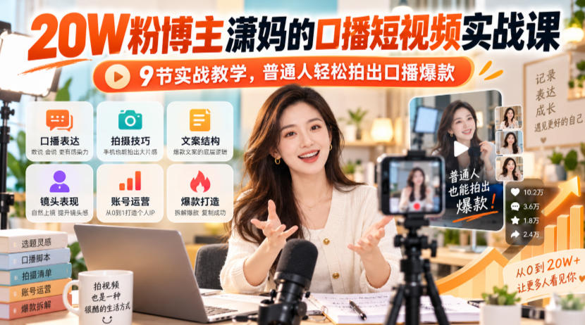 20W粉博主潇妈的口播短视频实战课,9节实战教学,普通人轻松拍出口播爆款-悟空知识星球