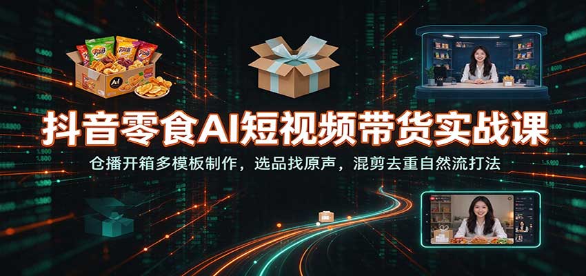 抖音零食AI短视频带货实战课:仓播开箱多模板制作,选品找原声,混剪去重自然流打法-悟空知识星球