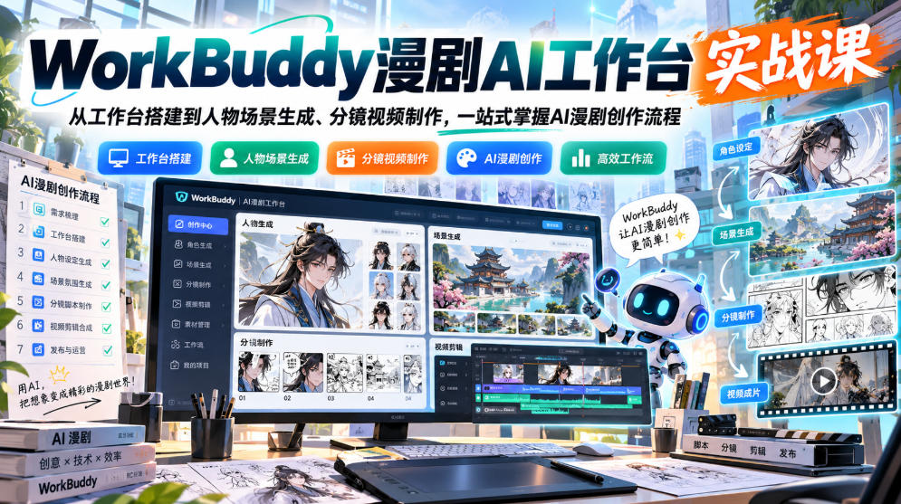 WorkBuddy漫剧AI工作台实战课：从工作台搭建到人物场景生成、分镜视频制作，一站式掌握AI漫剧创作流程-悟空知识星球