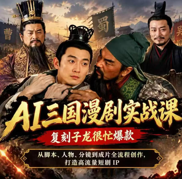 抖音14W粉博主同款AI三国漫剧实战课,复刻子龙很忙爆款,从脚本、人物、分镜到成片全流程创作,打造高流量短剧IP-悟空知识星球
