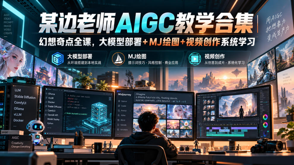 某边老师AIGC教学合集｜幻想奇点全课，大模型部署+MJ绘图+视频创作系统学习-悟空知识星球