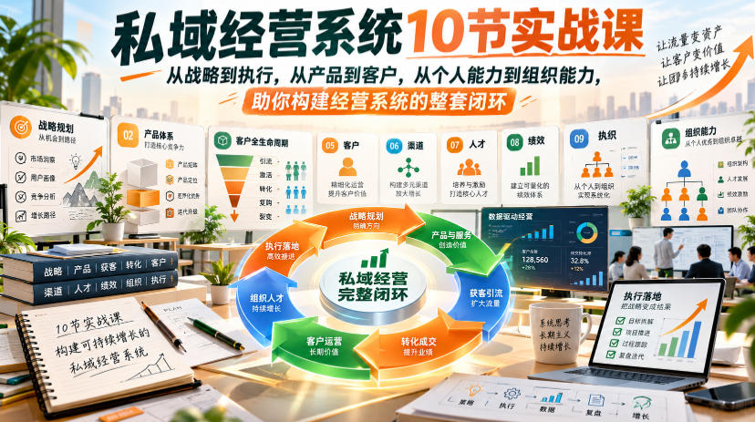 私域经营系统10节实战课，从战略到执行，从产品到客户，从个人能力到组织能力，助你构建经营系统的整套闭环-悟空知识星球