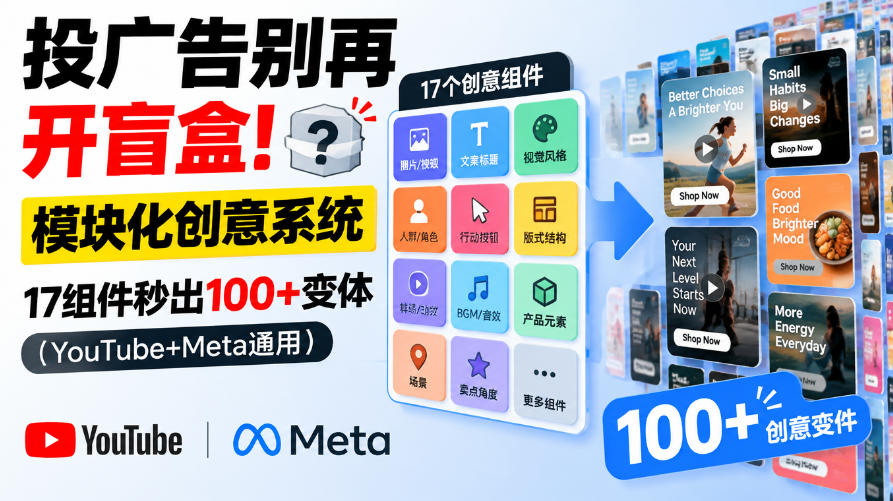 投广告别再开盲盒!模块化创意系统,17组件秒出100+变体(YouTube+Meta通用)【原创双语字幕】-悟空知识星球
