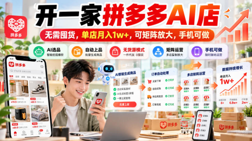 开一家拼多多AI店，无需囤货，单店月入1w+，可矩阵放大，手机可做【揭秘】-悟空知识星球