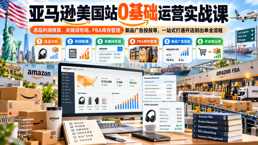 亚马逊美国站0基础运营实战课|选品利润核算、关键词布局、FBA库存管理、新品广告投放等,一站式打通开店到出单全流程-悟空知识星球