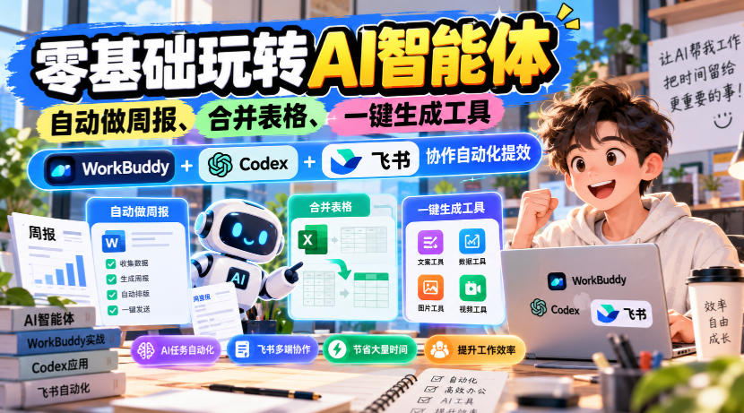 【无水印】零基础玩转AI智能体,自动做周报、合并表格、一键生成工具,WorkBuddy+Codex + 飞书协作自动化提效-悟空知识星球