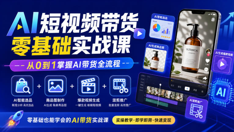 AI短视频带货零基础实战课|AI智能选品+商品图制作+爆款视频生成+混剪推广,从0到1掌握AI带货全流程-悟空知识星球