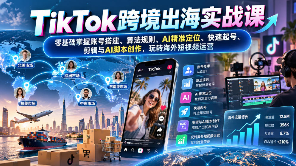 TikTok跨境出海实战课:零基础掌握账号搭建、算法规则、AI精准定位、快速起号、剪辑与AI脚本创作,玩转海外短视频运营-悟空知识星球
