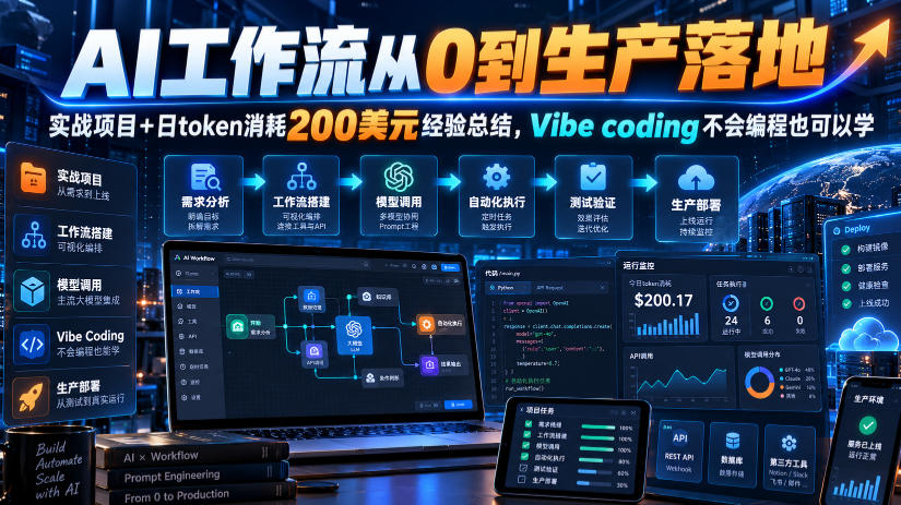 AI工作流从0到生产落地,实战项目+日token消耗200美刀经验总结,Vibe coding不会编程也可以学-悟空知识星球